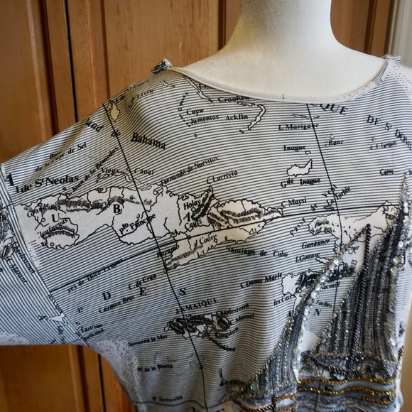 💚 VINTAGE BONNIE BOERER & CO. Beaded Boat/Map Top (M) - Picture 5 of 15